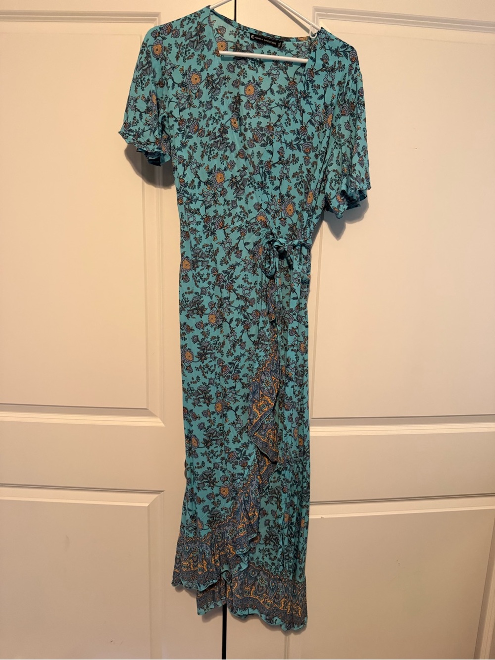 Acanela Expeditions Floral Wrap Maxi Dress in Turquoise Boho